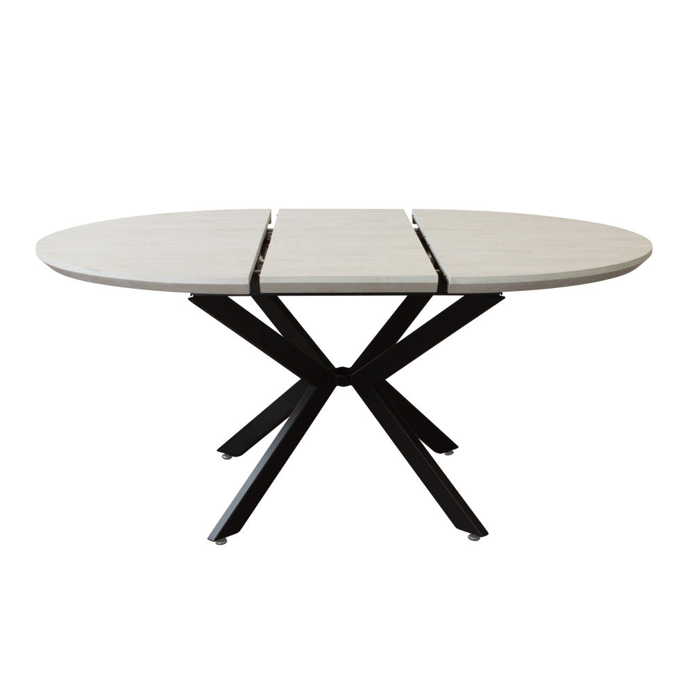 Tavolo rotondo allungabile garry bianco effetto legno struttura nera 120/160 x 120