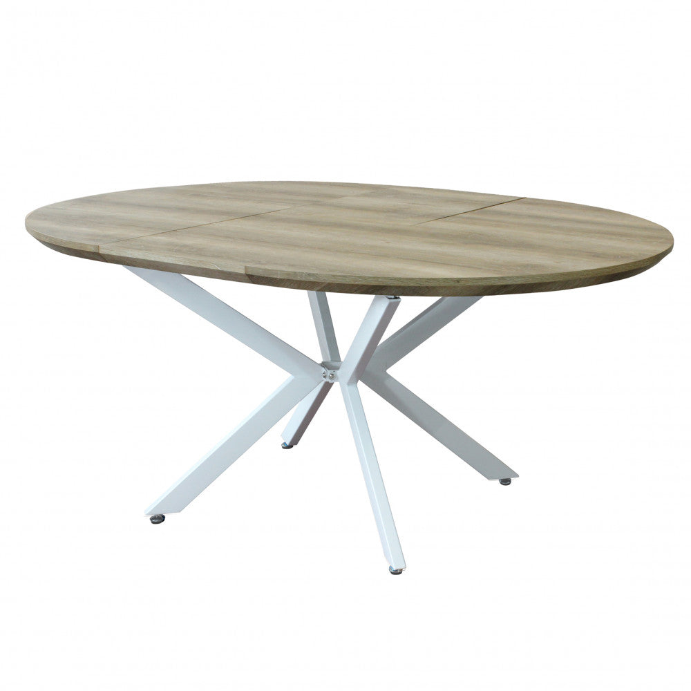 Tavolo rotondo allungabile garry naturale nodato struttura bianca 120/160 x 120