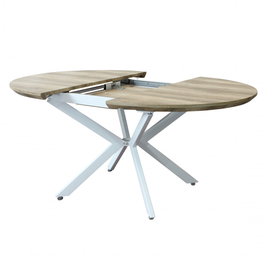 Tavolo rotondo allungabile garry naturale nodato struttura bianca 120/160 x 120