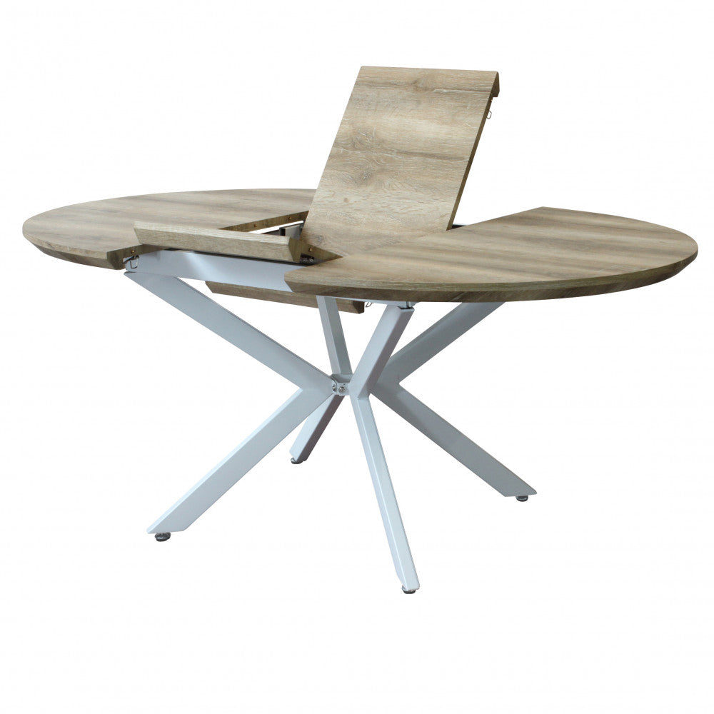 Tavolo rotondo allungabile garry naturale nodato struttura bianca 120/160 x 120