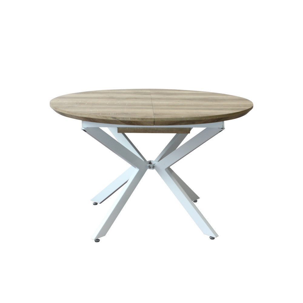 Tavolo rotondo allungabile garry naturale nodato struttura bianca 120/160 x 120