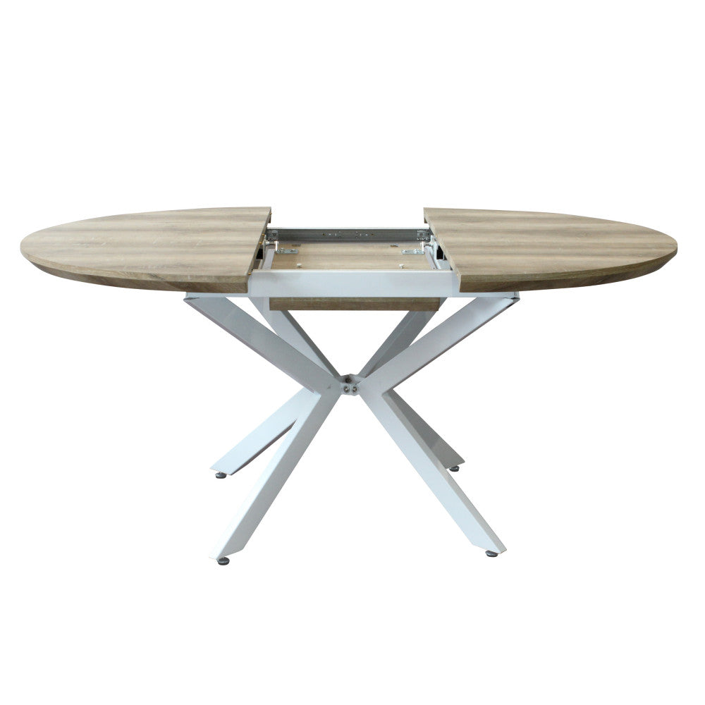 Tavolo rotondo allungabile garry naturale nodato struttura bianca 120/160 x 120