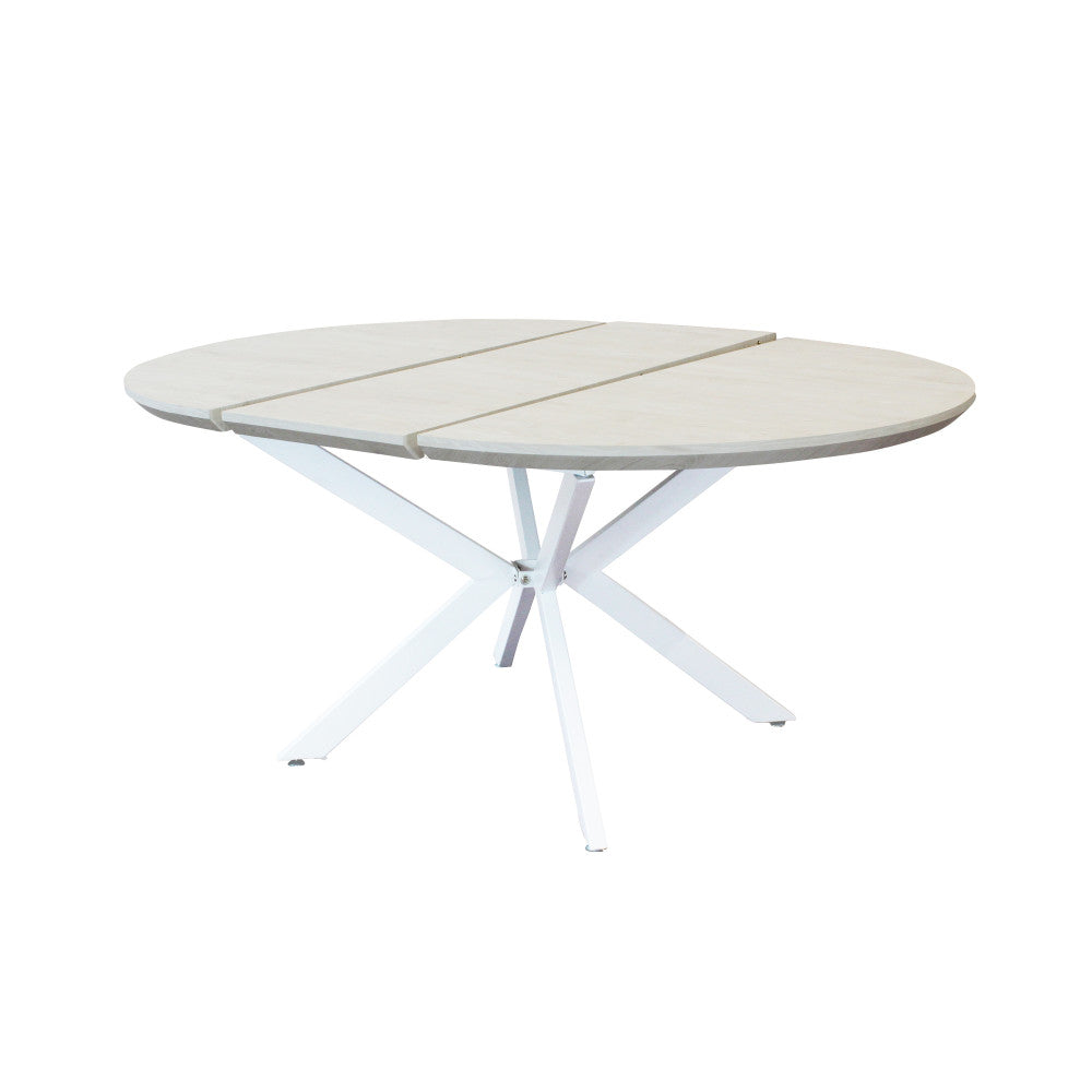 Tavolo rotondo allungabile garry bianco effetto legno struttura bianca 120/160 x 120