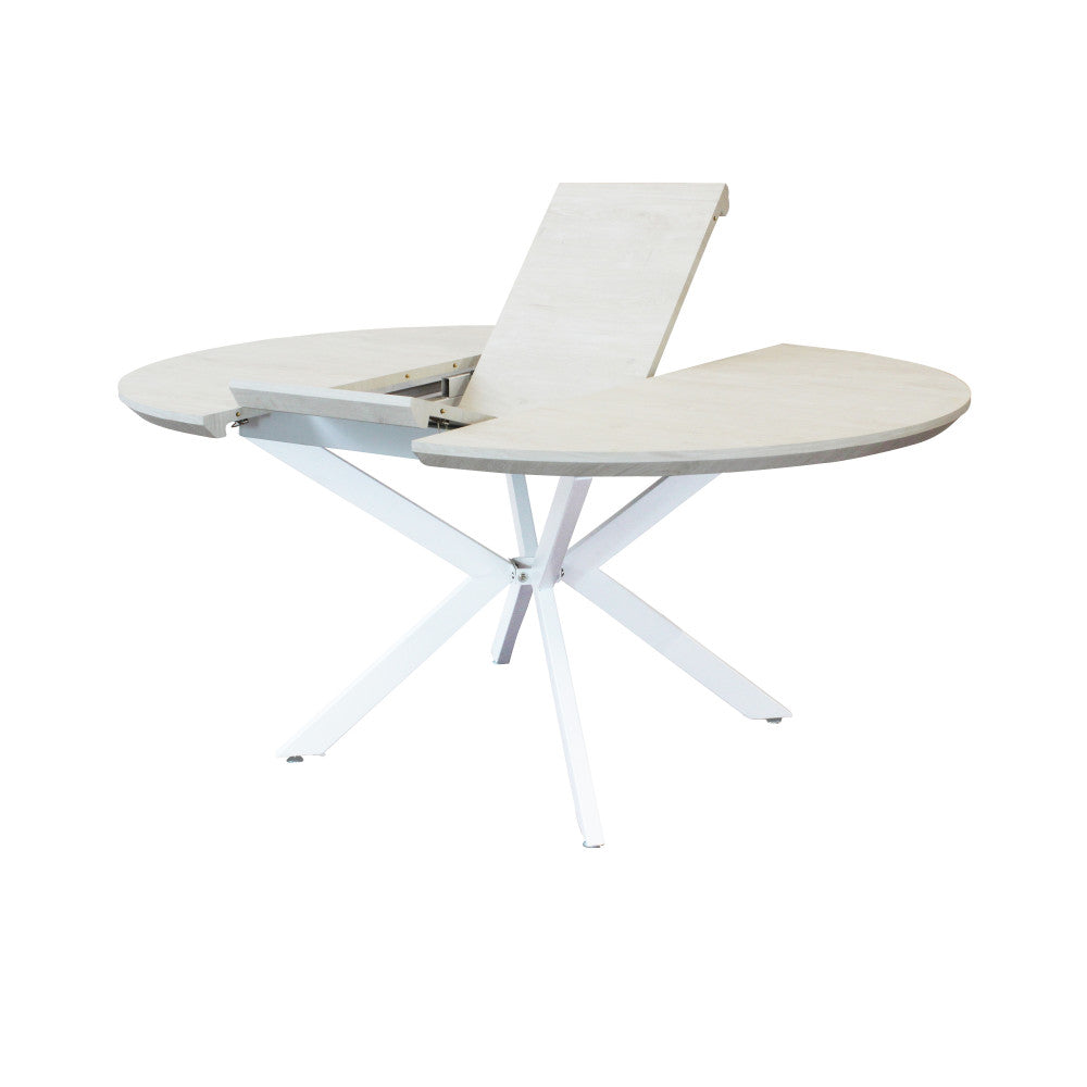 Tavolo rotondo allungabile garry bianco effetto legno struttura bianca 120/160 x 120