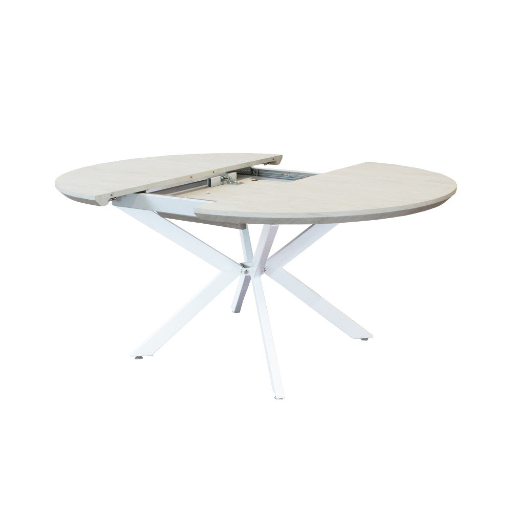 Tavolo rotondo allungabile garry bianco effetto legno struttura bianca 120/160 x 120