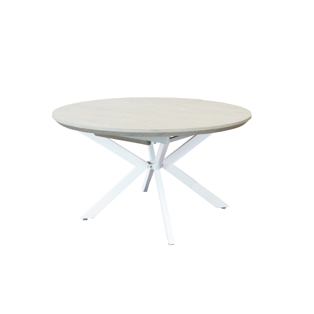 Tavolo rotondo allungabile garry bianco effetto legno struttura bianca 120/160 x 120
