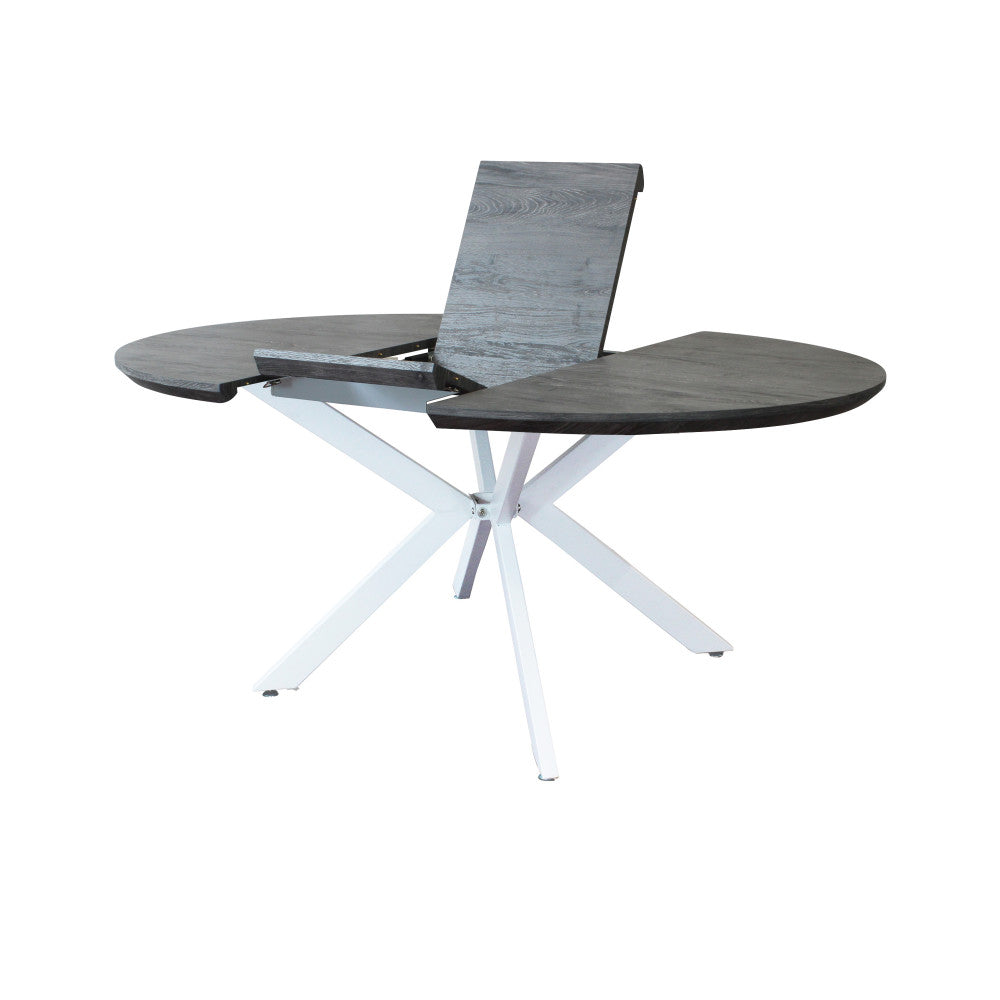 Tavolo rotondo allungabile garry antracite effetto legno struttura bianca 120/160 x 120