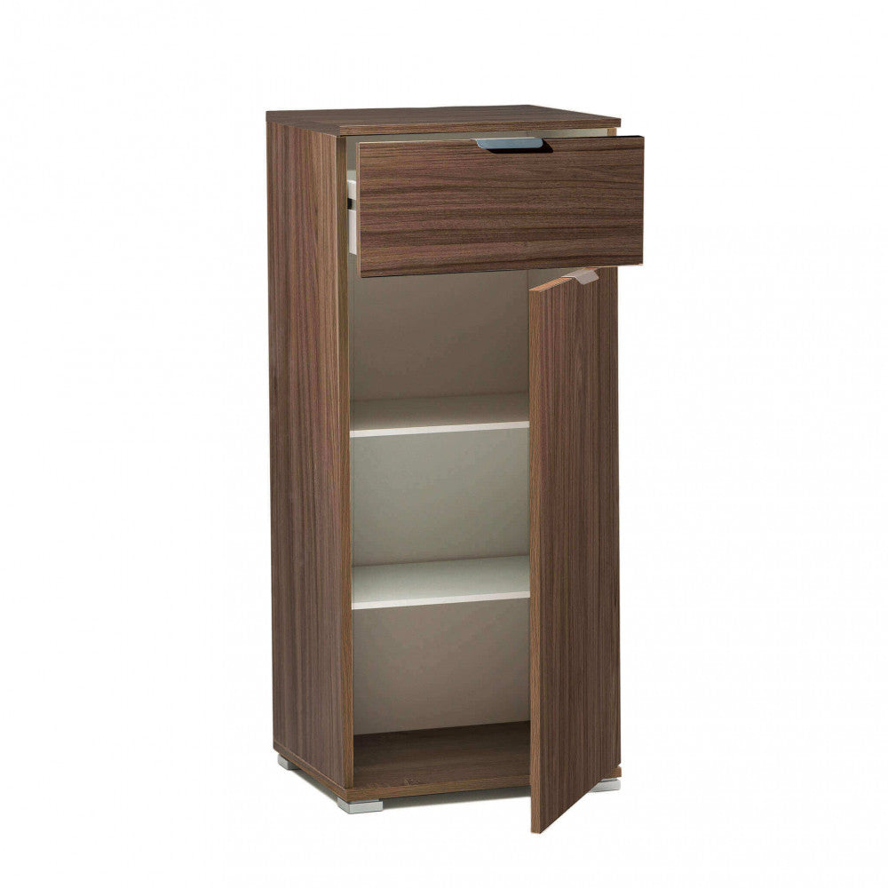 Mobiletto con 1 anta e 1 cassetto tinta noce