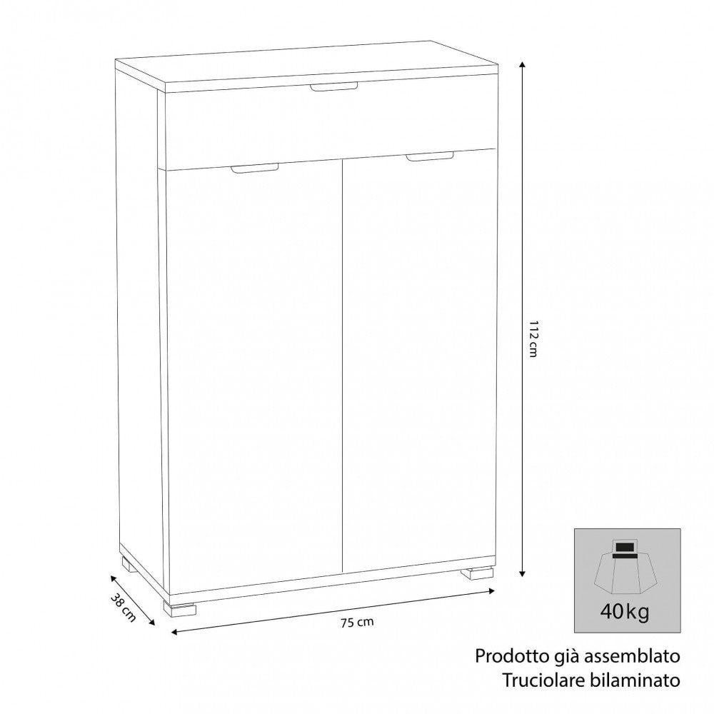 Mobiletto con 2 anta e 1 cassetto rovere grigio
