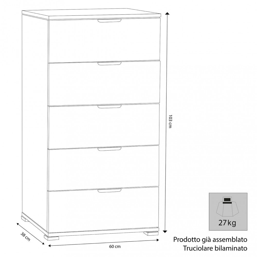 Cassettiera 5 cassetti bianca