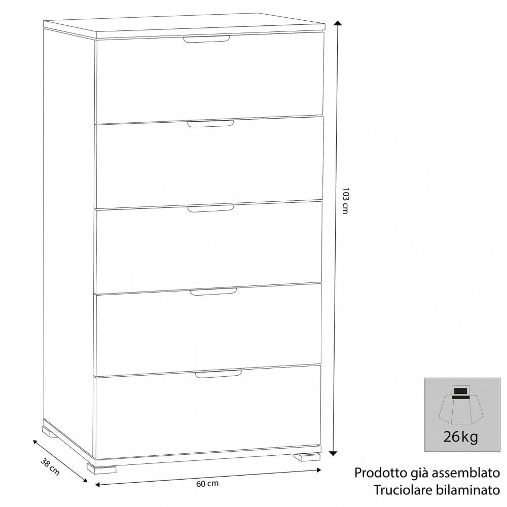 Cassettiera 5 cassetti naturale