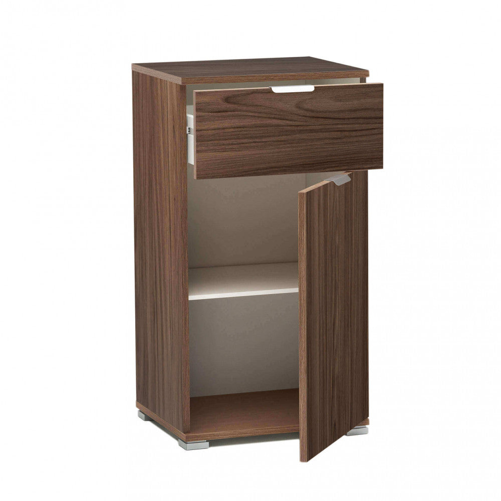 Mobiletto con 1 anta e 1 cassetto tinta noce