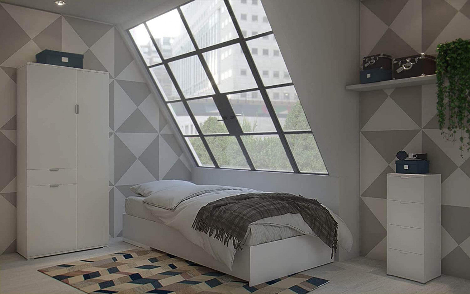 Wardrobe with 3 doors and 1 white drawer