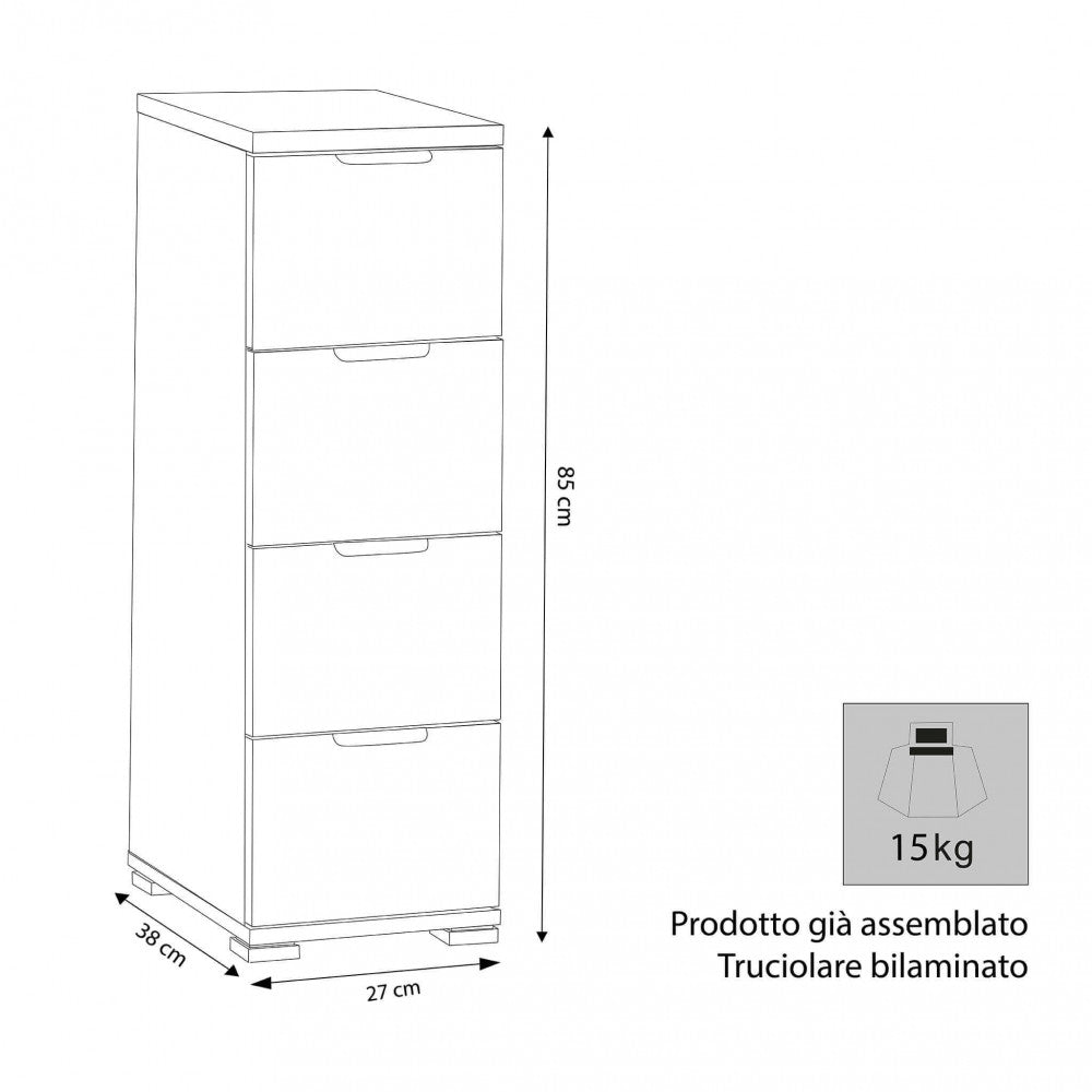 Cassettiera 4 cassetti bianca