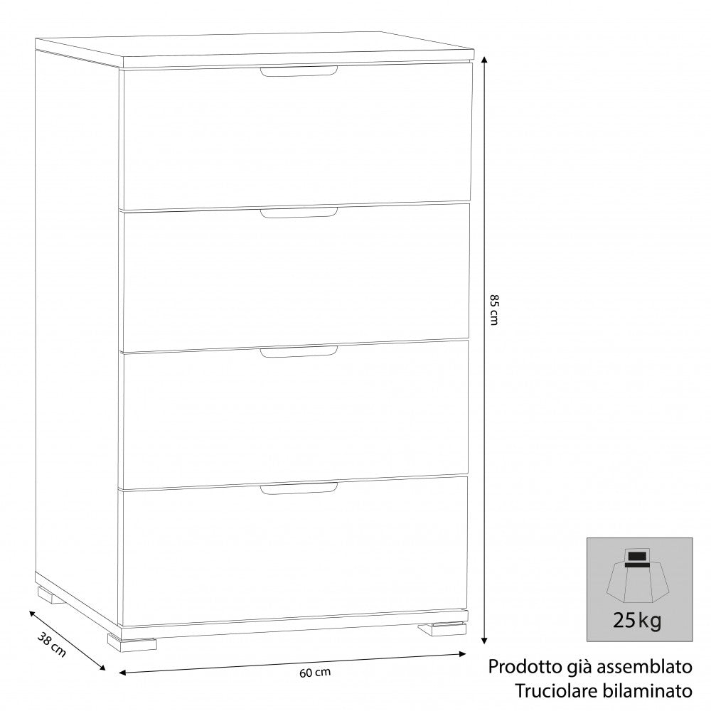 Cassettiera 4 cassetti rovere grigio