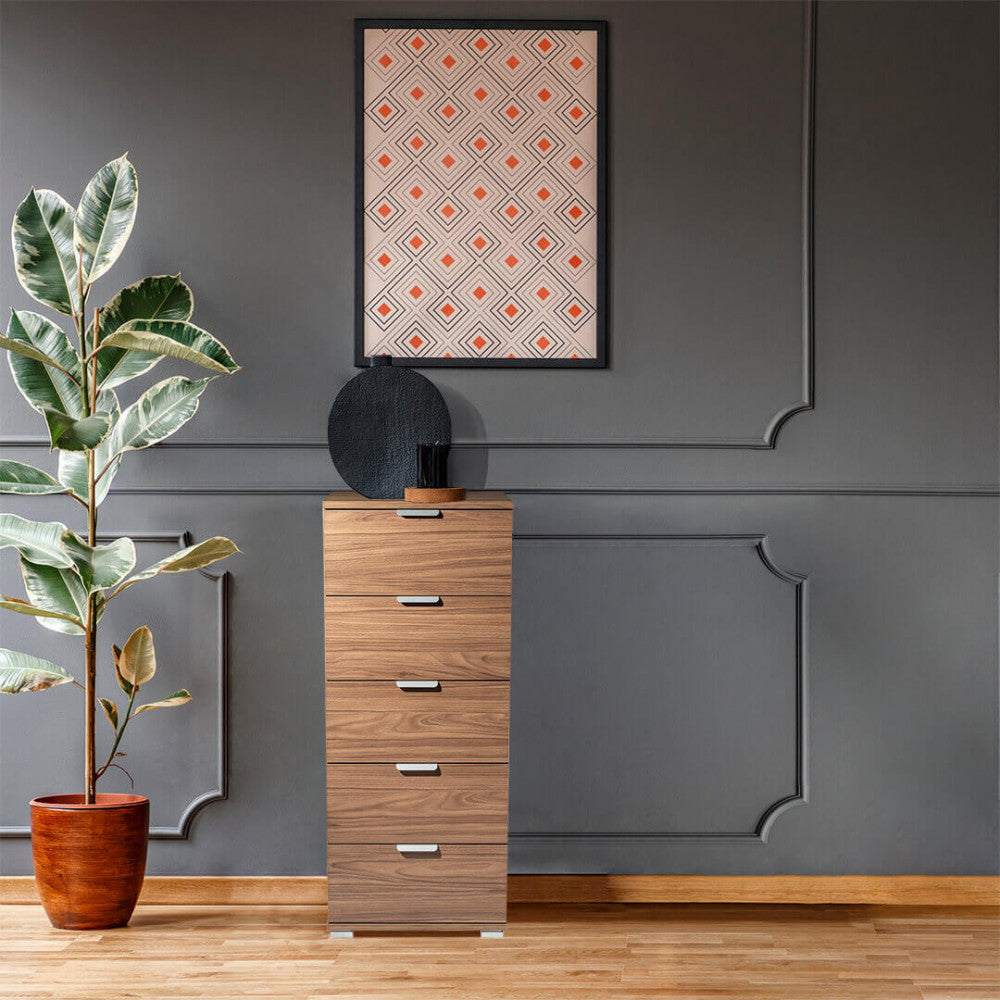 Mobiletto 5 cassetti tinta noce