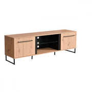 11008229 Sardinian artisan oak and black TV stand