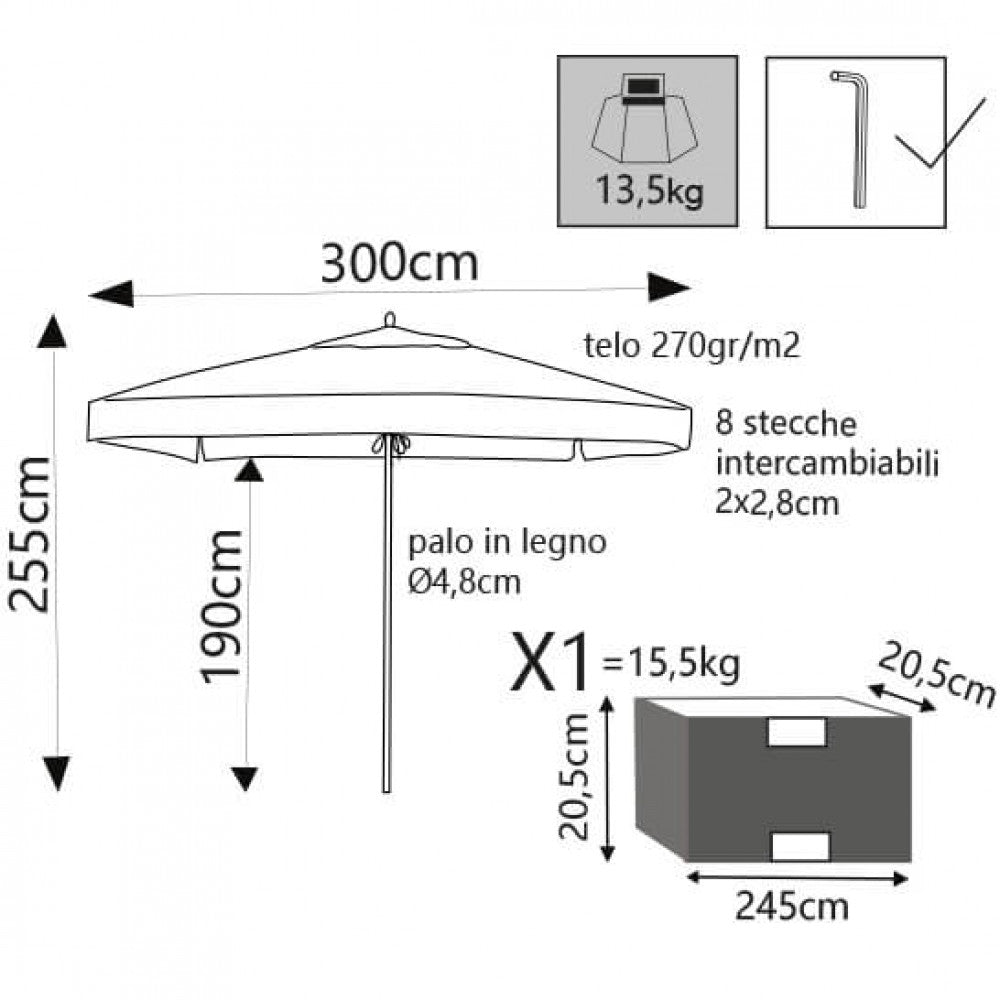 Ombrellone venere de luxe p/c ø 3