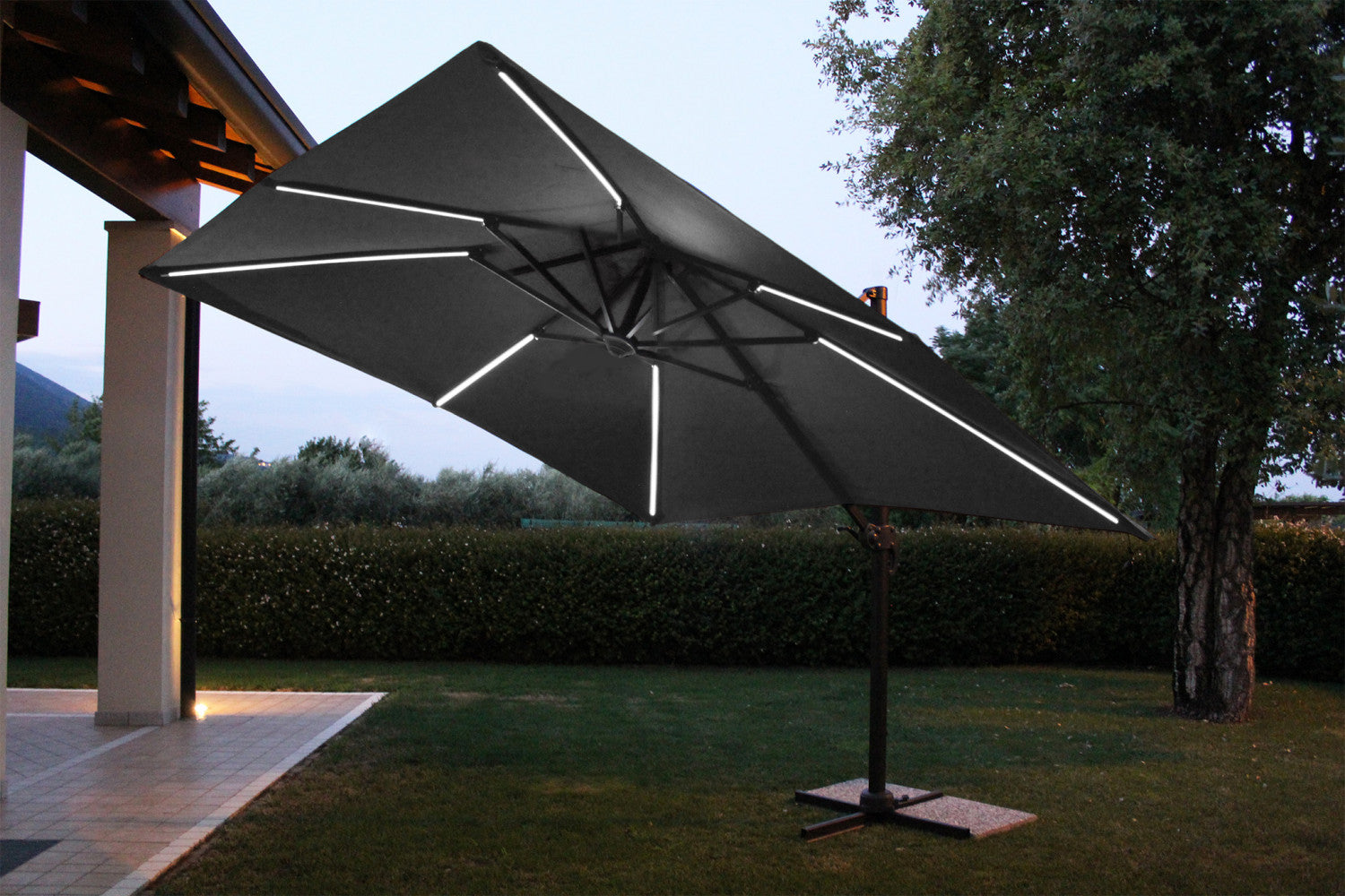 3 x 4 Pitagora anthracite LED umbrella with grey canopy