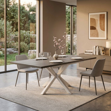 Tavolo allungabile garfield grigio effetto cemento struttura bianca 160/200 x 90
