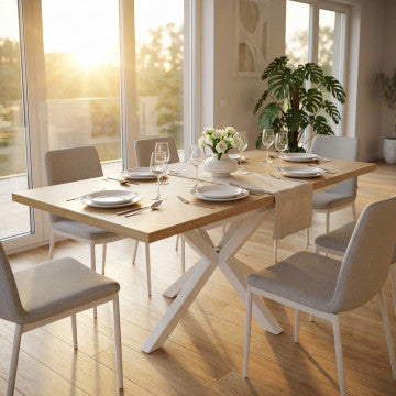 Tavolo allungabile garfield naturale con venature struttura bianca 160/200 x 90