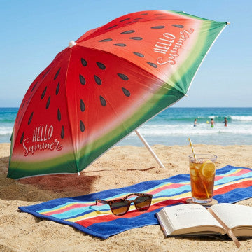 Ombrellone spiaggia poliestere uv 200/32 decoro anguria e fenicottero