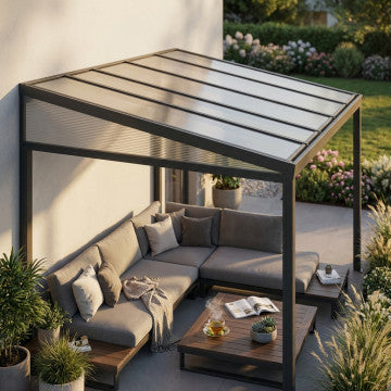 Veranda addossata con copertura in policarbonato 4,3 x 3